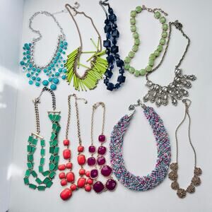 10 Necklace Lot Bright Fun Statement Colorful Beaded Gem Necklaces Gold Silver
